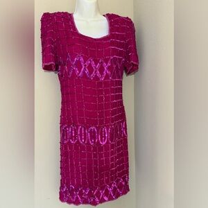 Mark & John By Sam VTG Pink Silk Beaded Sequin Dress, 80s Party, Size M